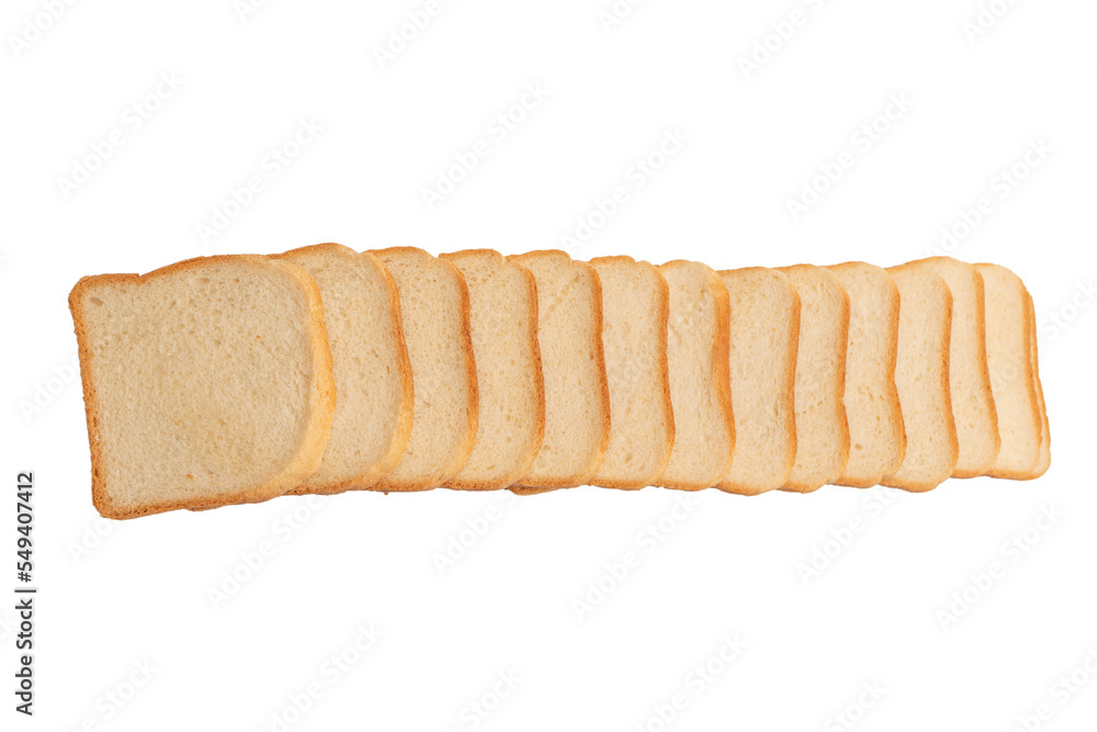 Delicious bread slices isolated on a white background, top view. Delicious bread slices isolated on a white background, top view.