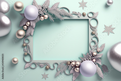 Christmas frame decoration on pastel background with copy space. Winter holiday background. digital art