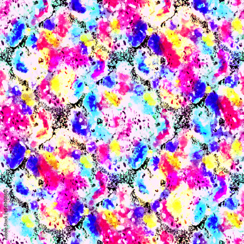 Watercolor abstract seamless pattern. Creative texture with bright abstract hand drawn elements. Abstract colorful print. 