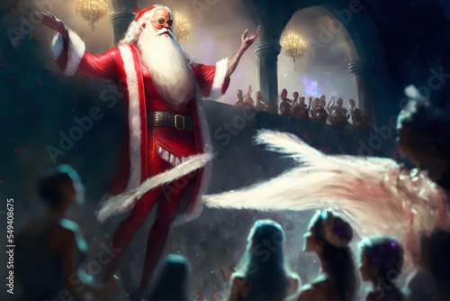 A grand ceremony to celebrate the upcoming winter season 2022 and Christmas eve by Santa Claus. The event takes place in the Santas Palace. Digital painting © stockcrafter