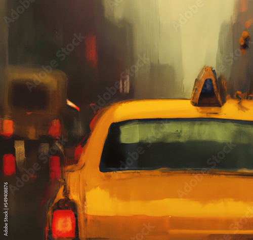 Print op canvas Abstract of a New York Style yellow taxi cab created with AI, artificial Intelli