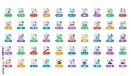 file format 50 flat icon set
