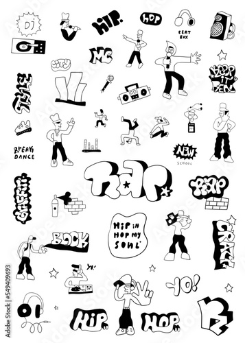 hip hop , rap music , street style - doodle set , hand drawn design element