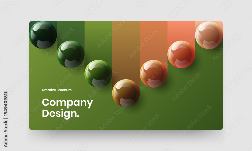 Multicolored corporate brochure design vector concept. Trendy realistic balls landing page layout.