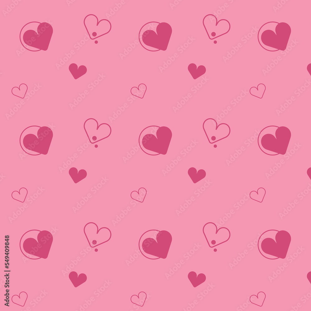 Crimson hearts seamless pattern isolated on pink background. Love concept. Vector Illustration