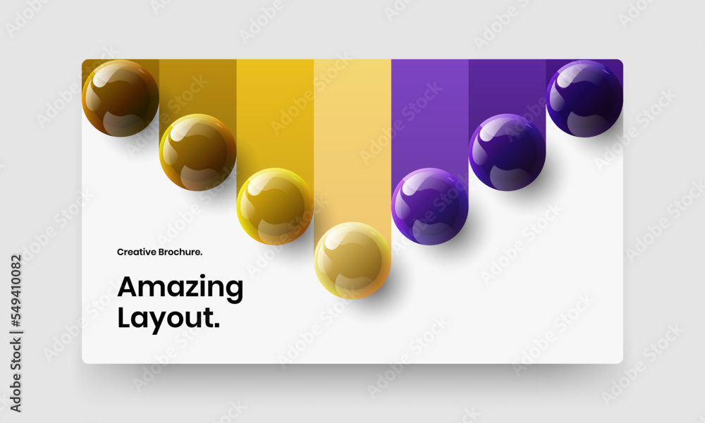 Multicolored 3D spheres corporate brochure concept. Minimalistic placard design vector layout.