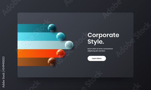 Trendy web banner vector design concept. Multicolored 3D spheres journal cover template.