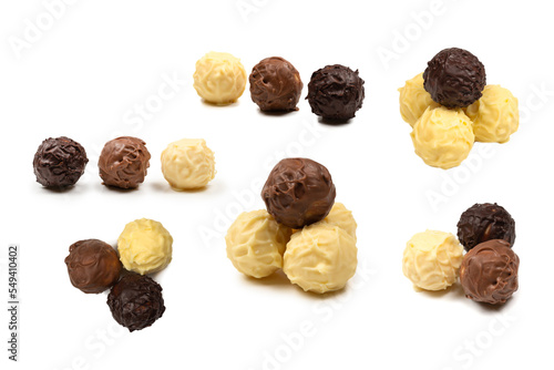 Chocolate truffle isolated on white background.