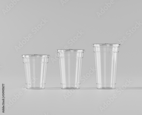 A realistic transparent disposable ice cup with, Transparent plastic cup mockup with lid, 3d rendering