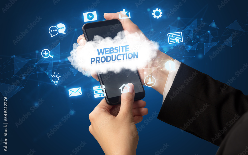 Hand using smartphone with cloud technology concept Hand using smartphone with cloud technology concept