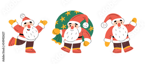 Set of cute Santa Clauses laughing, greeting and waving hands (ID: 549412627)
