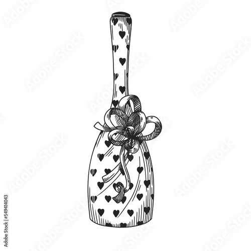 Packed bottle of champagne. Gift bottle. Vector