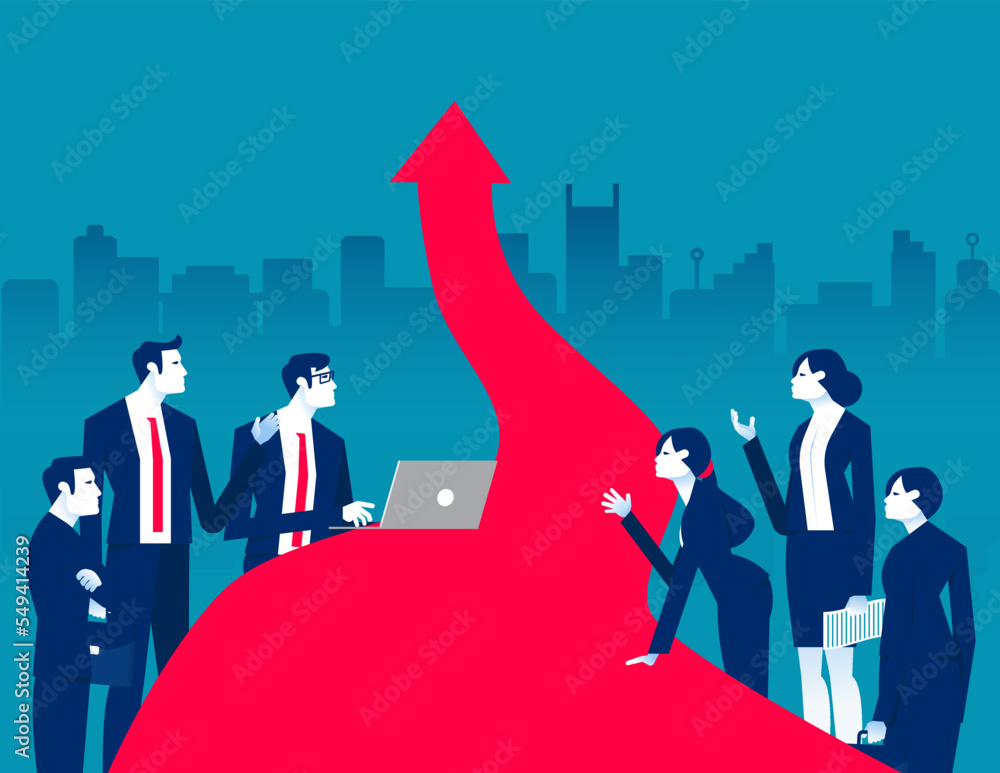 Fototapeta premium Business team with path to the success. Business goal and successful vector illustration