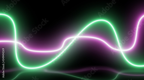 neon curve horizontal abstract shape glow effect, graphic laser neon ray sparkle spectrum spotlight, fluorescent color loop animation equalizer cool technology modern illustration reflection