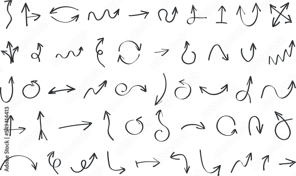 Collection of hand drawn arrows. Set of simple arrows. Arrow mark icons. Big set. Collection of hand drawn arrows. Set of simple arrows. Arrow mark icons. Big set.