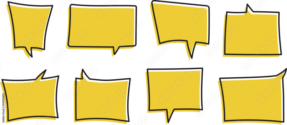 Hand drawn speech bubbles. Set of cute speech bubble in doodle style. Hand drawn speech bubbles. Set of cute speech bubble in doodle style.