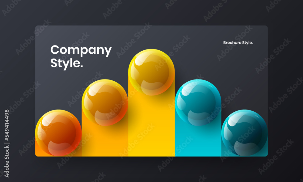 Colorful flyer design vector template. Simple realistic spheres banner layout.