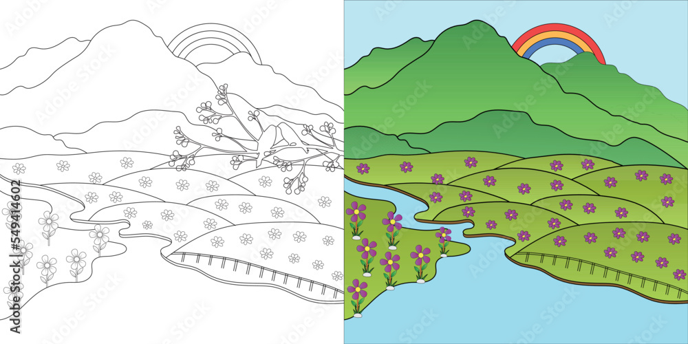 Fototapeta premium Coloring books Nature background illustration