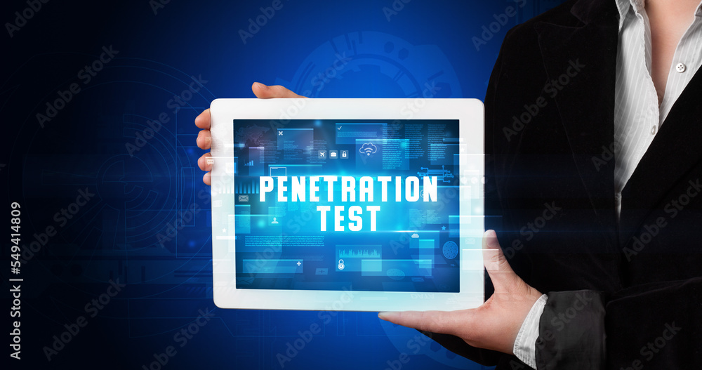 Person holding tablet, security concept Person holding tablet, security concept