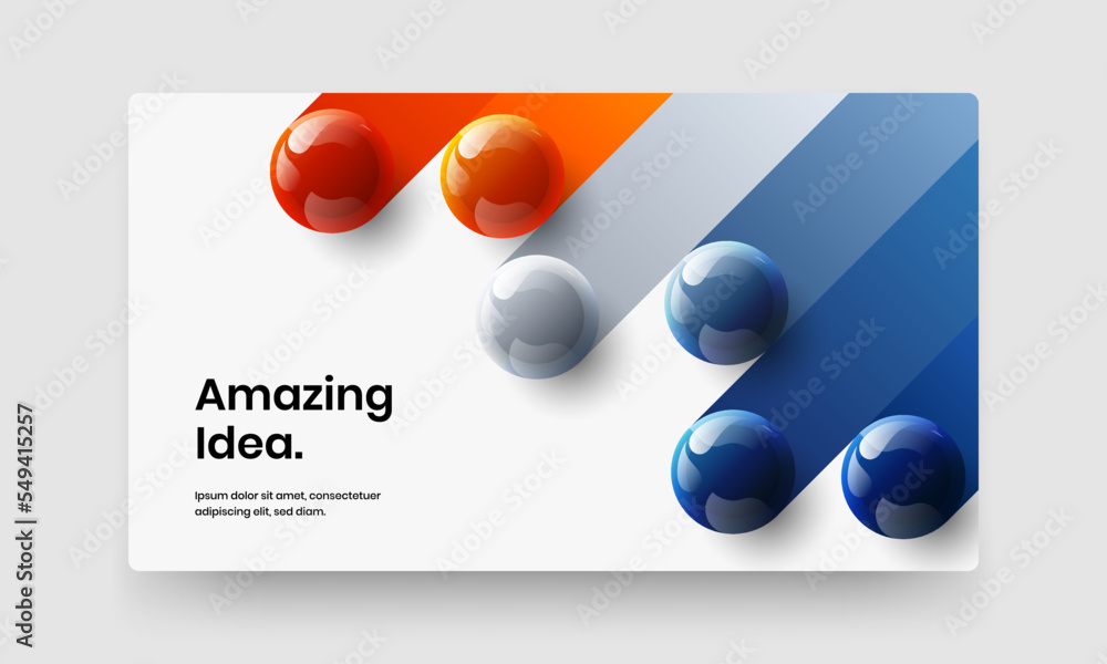 Amazing 3D spheres poster layout. Unique web banner vector design illustration.