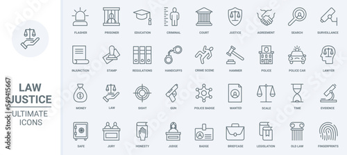 Foto Law and justice thin line icons set vector illustration