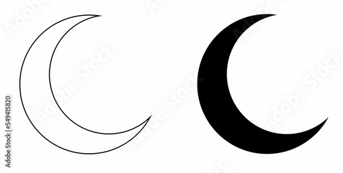 Fotografie, Tablou outline silhouette crescent moon icon set isolated on white background