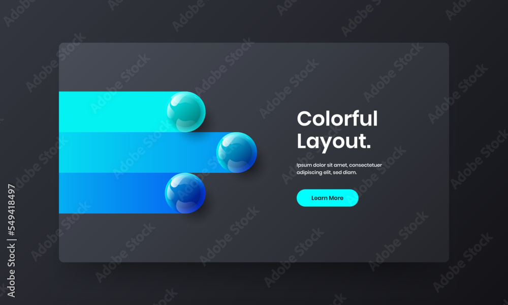 Colorful 3D spheres site layout. Trendy annual report vector design illustration.