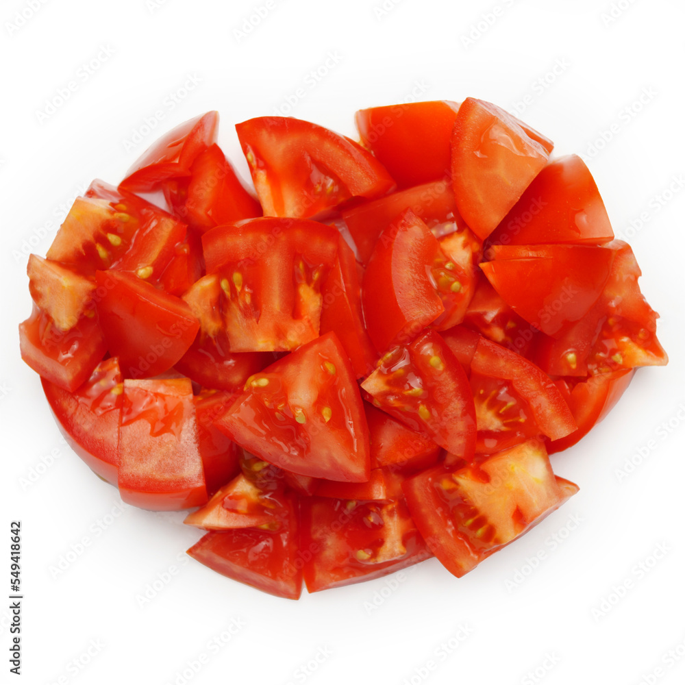 Sliced tomatoes for salad isolated on white background Sliced tomatoes for salad isolated on white background
