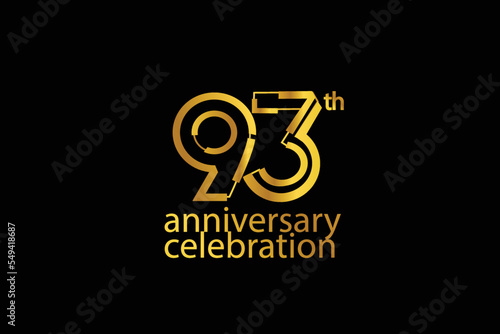 93 year anniversary celebration abstract style logotype. anniversary with gold color isolated on black background, vector design for celebration vector