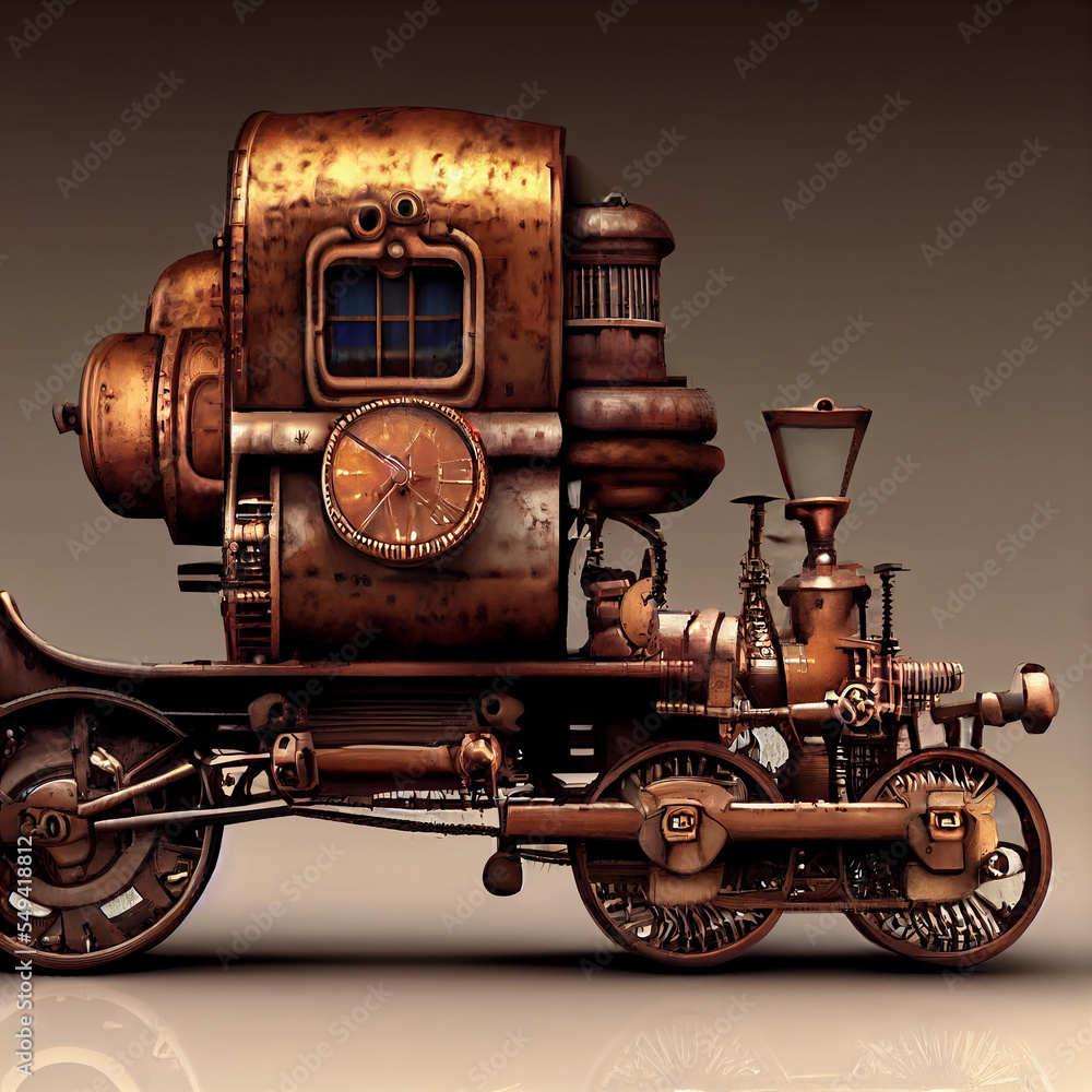Mechanical train full body. Steampunk style animal. 3d illustration