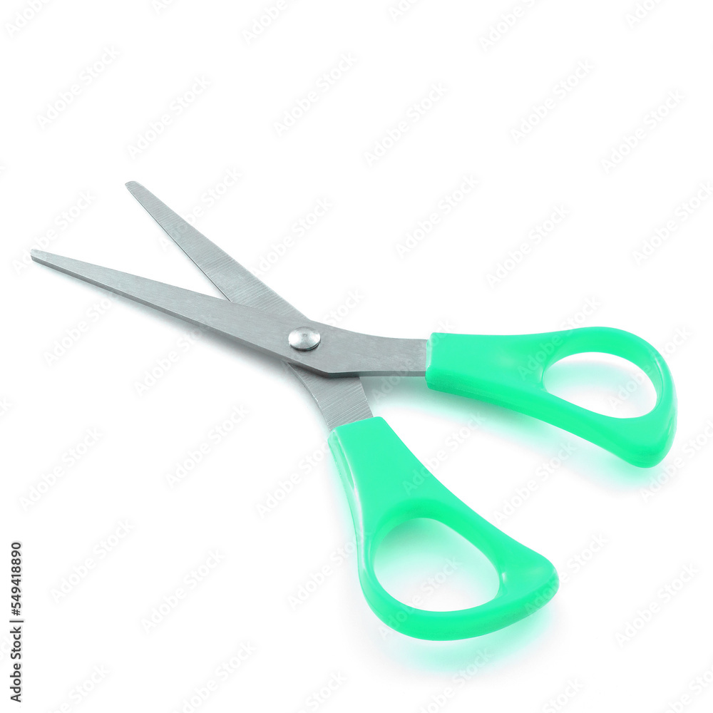 Aquamarine scissors isolated on a white background with shadows Aquamarine scissors isolated on a white background with shadows