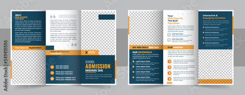 Kids back to school education admission trifold brochure template design, school trifold brochure design, kids academy brochure template