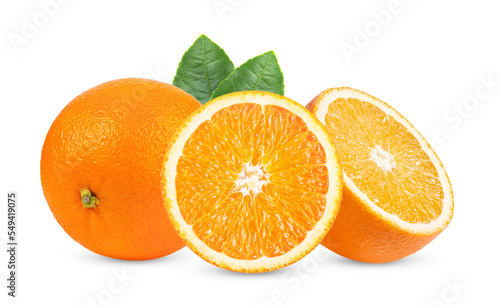 Orange fruit with leaves isolated on transparent png