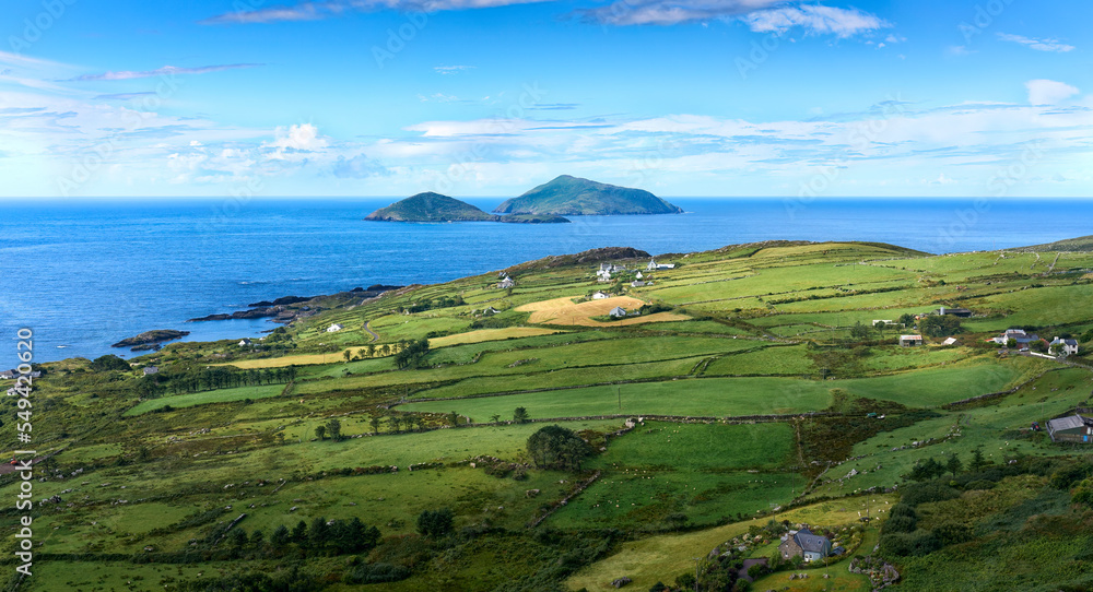 Coastal landscape at the famous road of Ring of Kerry in county Kerry in the western part of the Republic of Ireland