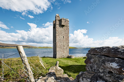 ruin of Carrickkildavnet tower house castle  on Achille Island in County Mayo, Republic of Ireland photo