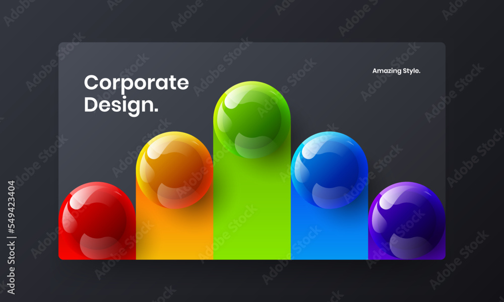Creative journal cover design vector concept. Premium realistic spheres placard illustration.