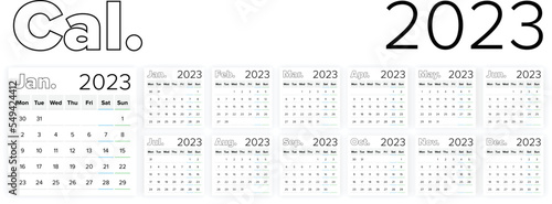 New Modern square monthly minimal style white background calendar 2023 week starting on monday  (ID: 549424412)