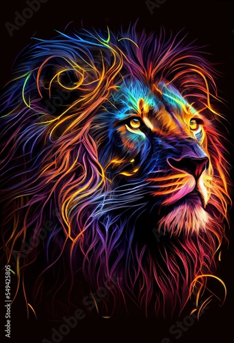 lion Portrait illustration in vibrant colors abstract neon © zedtox