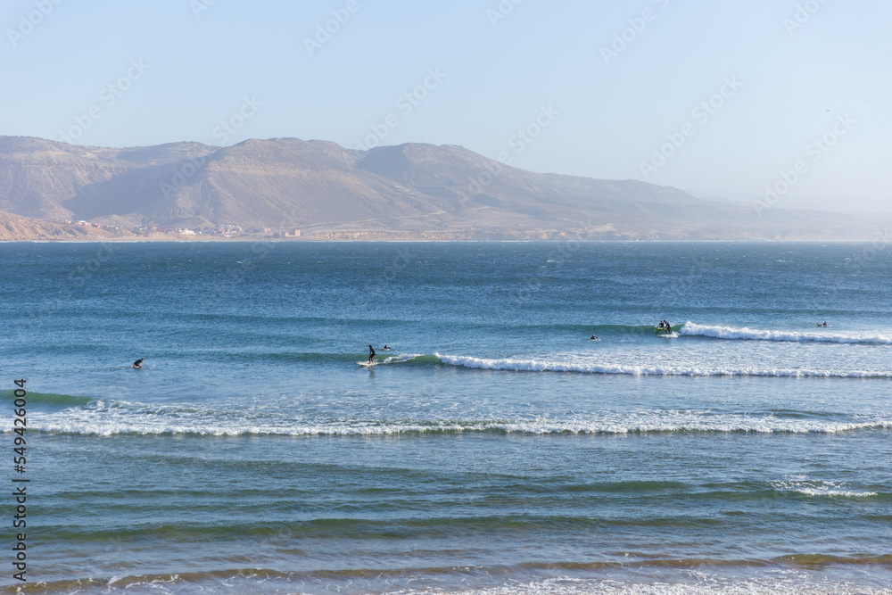 Longboard surfers at Imsouane, Morocco
