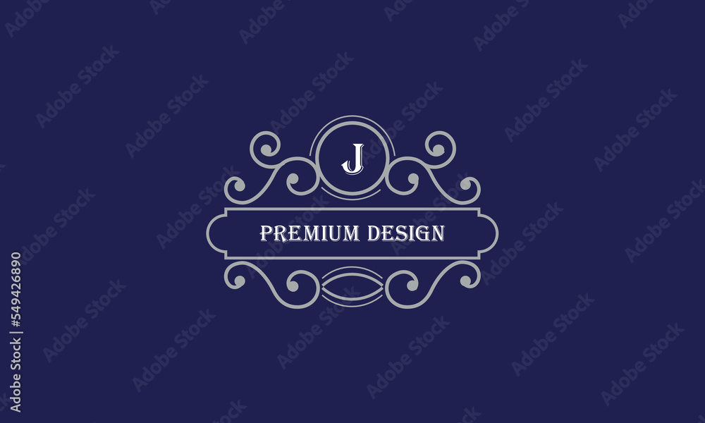 Vector logo design with place for text and initial J. Elegant monogram for restaurant, clothing brand, heraldry, business Vector logo design with place for text and initial J. Elegant monogram for restaurant, clothing brand, heraldry, business