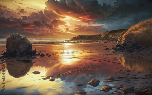 sunset over the sea on a Cornish beach