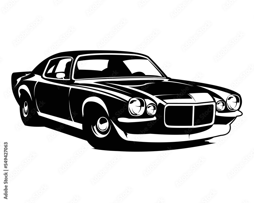 1970s chevy camaro car logo isolated white background view from side. best for car industry, badge, emblem, icon. vector illustration available in eps 10.