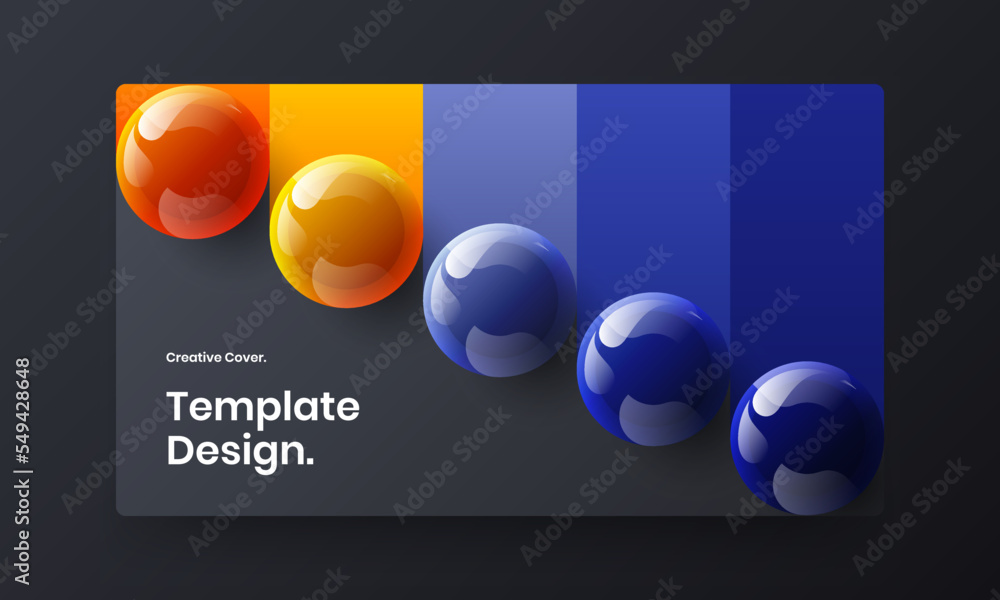 Fresh cover vector design layout. Original 3D balls handbill template.
