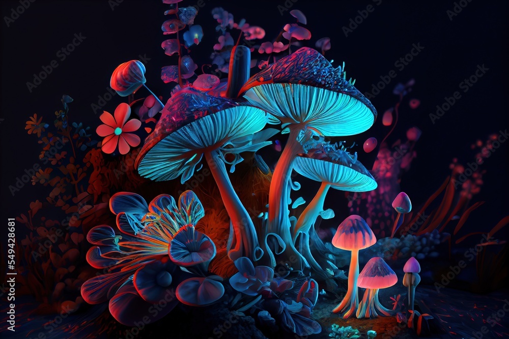 magic mushrooms in forest glowing and shining fanatasy art magic mushrooms in forest glowing and shining fanatasy art