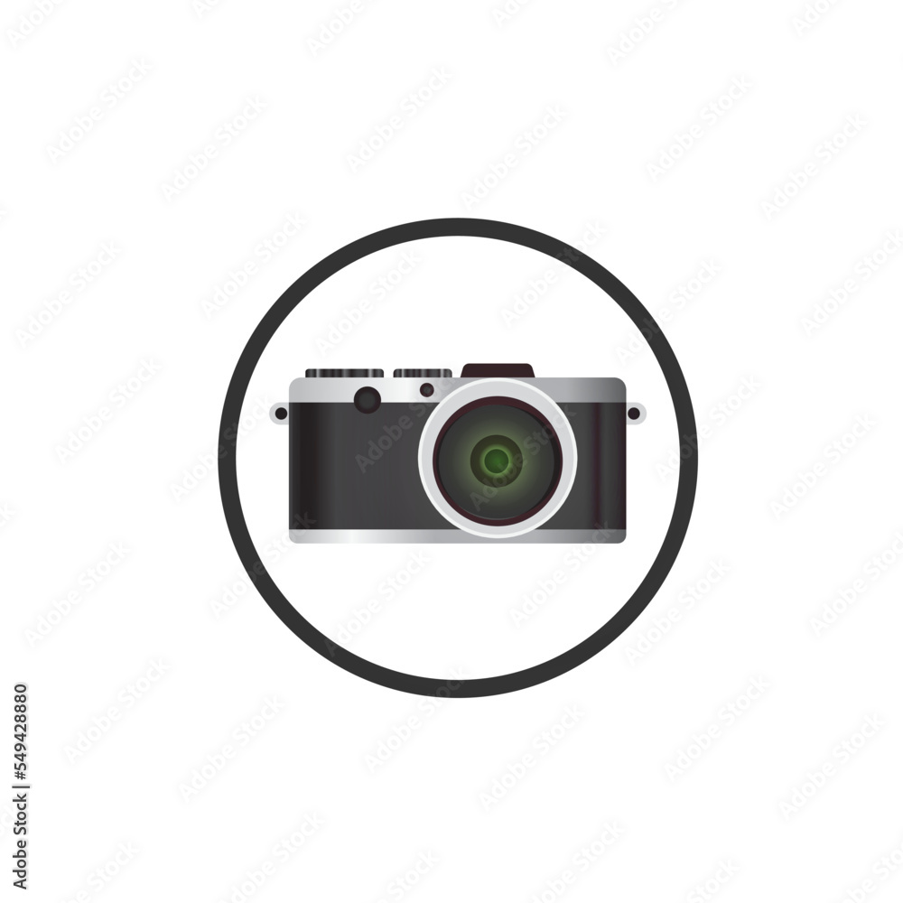 An oval monochrome logo of the camera 