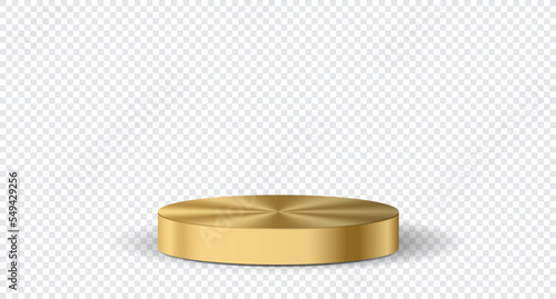 Gold podium or showcase to place products. 3d style podium gold luxury background. Round gold podium. Vector illustration