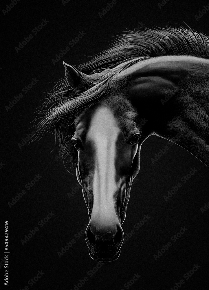 Head Horses on an isolated background. Close-up. Illustration for advertising, cartoons, games, print media. My collection of animals.