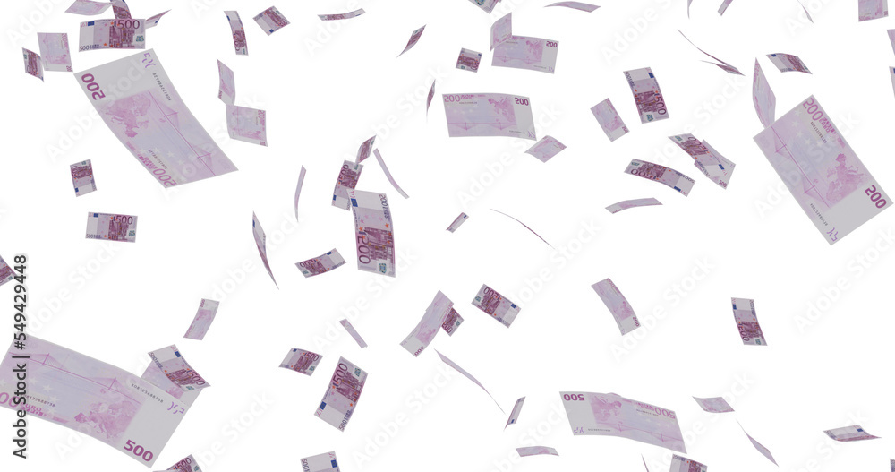 lying euro banknotes isolated on a transparent background. Money is flying in the air. 500 EURO in color. 3D illustration - obrazy, fototapety, plakaty 