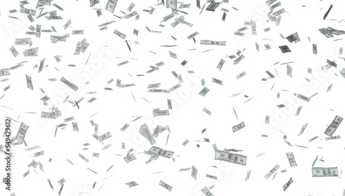 One hundred US dollar bills are falling on transparent background. photo