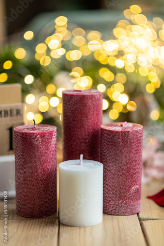 
Palm wax candles. Set of candles red and white. Christmas decorations